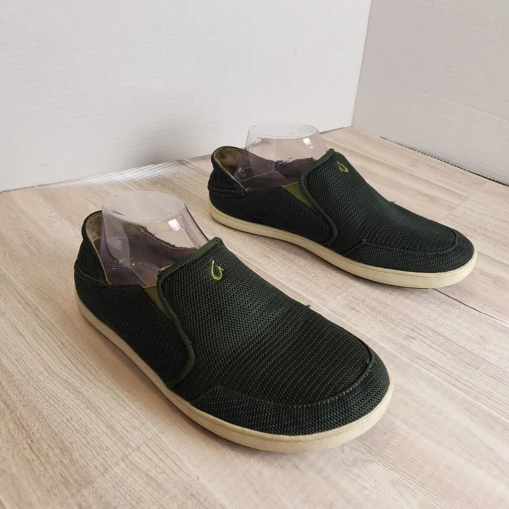 OluKai Nohea Mesh Slip On Boat Shoes in Brown Green Men’s Size 9